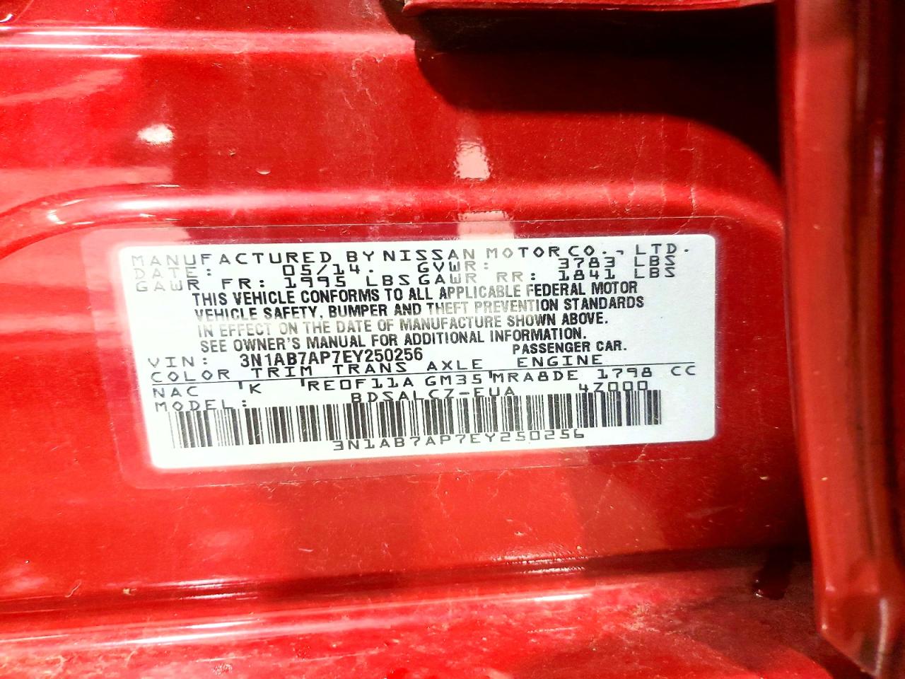 2014 Nissan Sentra S Red vin: 3N1AB7AP7EY250256