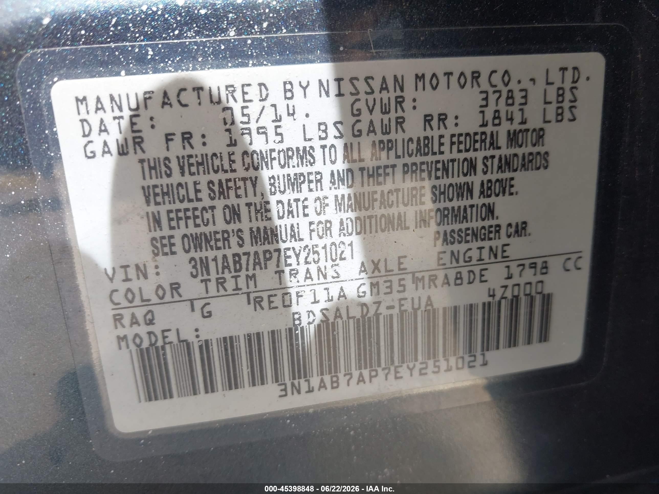 2014 Nissan Sentra Sv Gray vin: 3N1AB7AP7EY251021