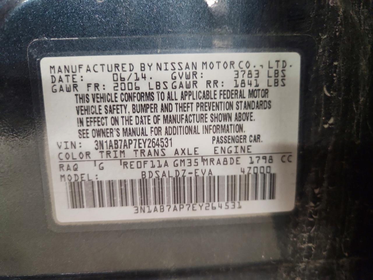 2014 Nissan Sentra Sv Charcoal vin: 3N1AB7AP7EY264531