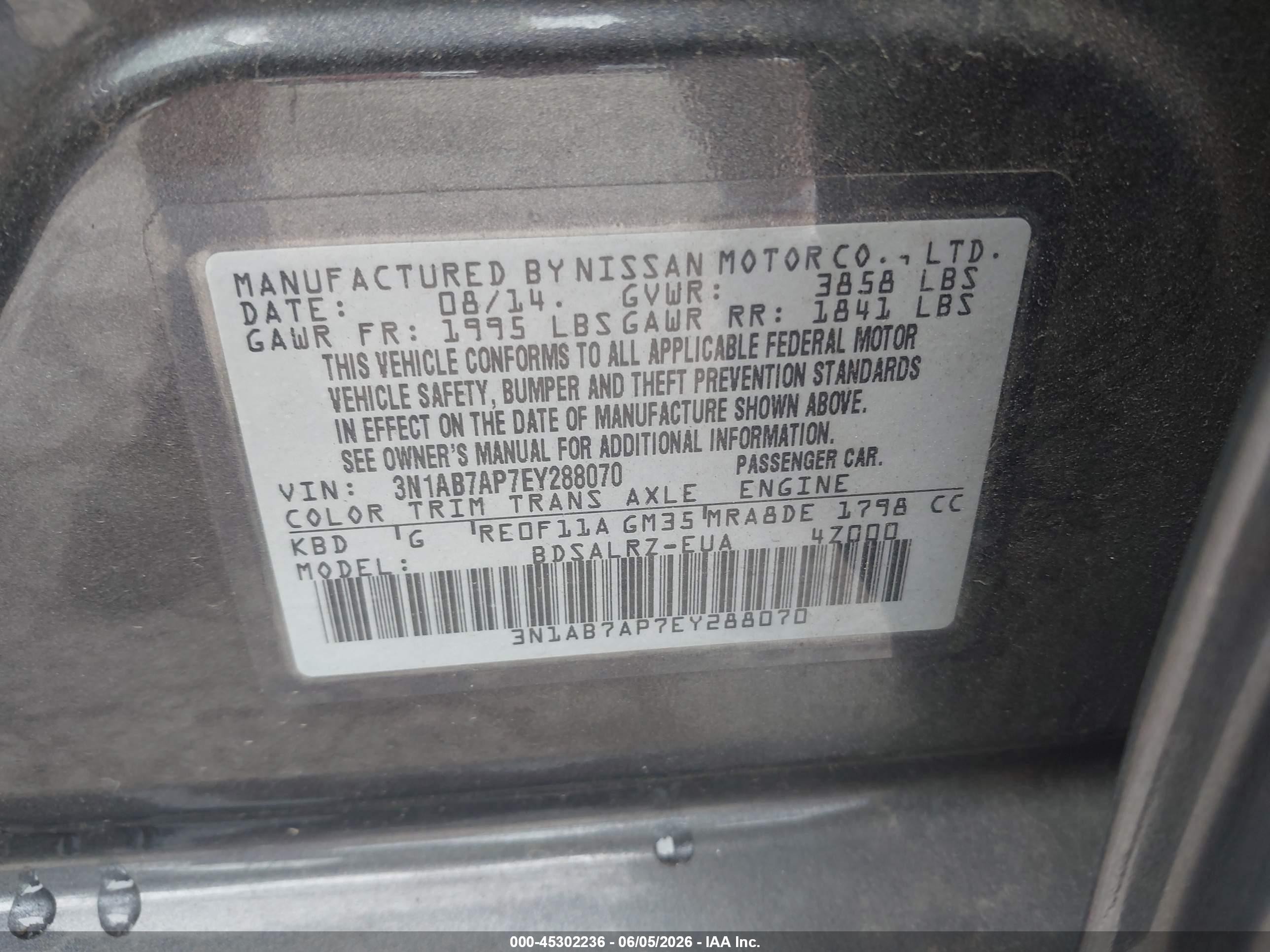 2014 Nissan Sentra Sr Gray vin: 3N1AB7AP7EY288070