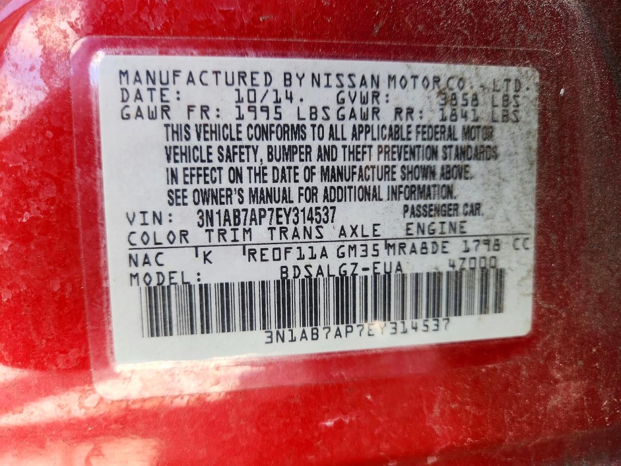 2014 Nissan Sentra Sl Red vin: 3N1AB7AP7EY314537