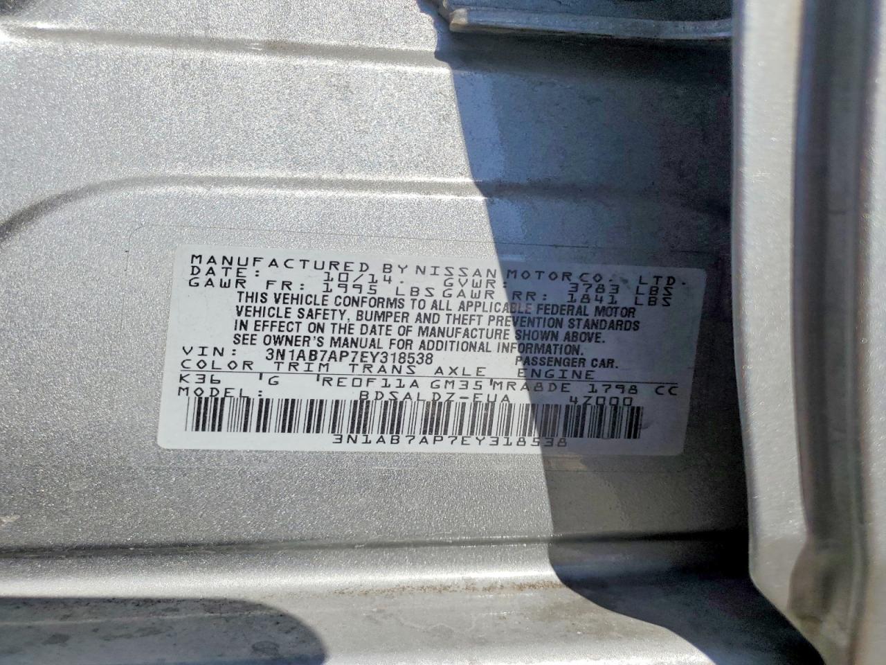 2014 Nissan Sentra Sv Silver vin: 3N1AB7AP7EY318538