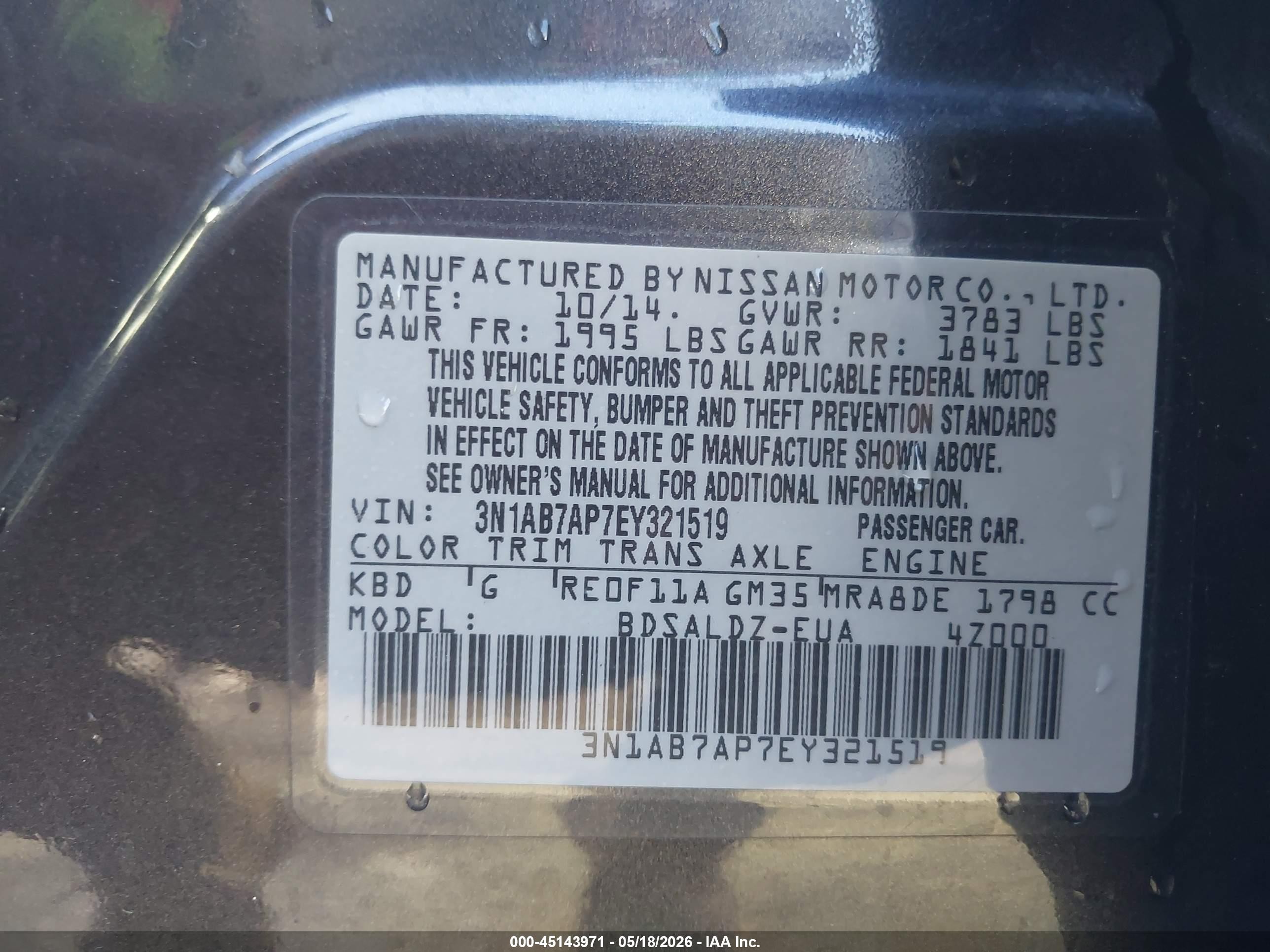 2014 Nissan Sentra Sv Black vin: 3N1AB7AP7EY321519