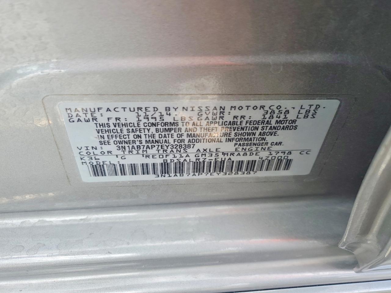 2014 Nissan Sentra Sr Silver vin: 3N1AB7AP7EY328387