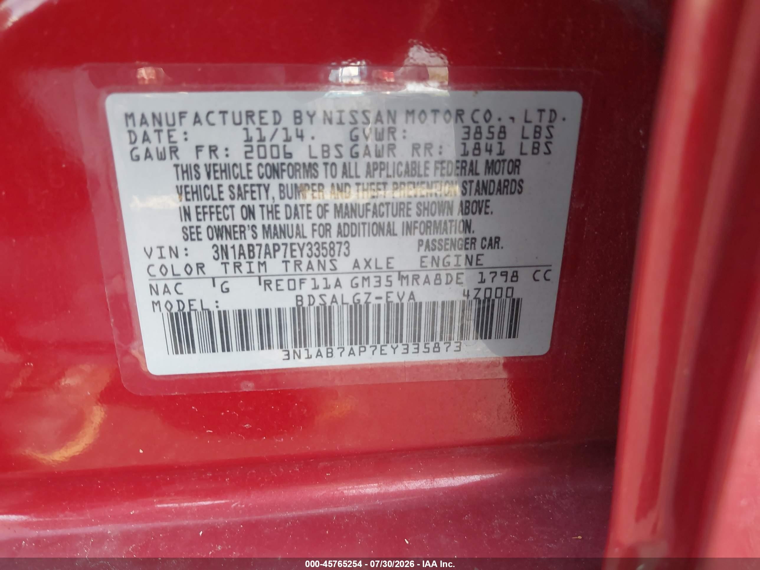 2014 Nissan Sentra Sl Red vin: 3N1AB7AP7EY335873