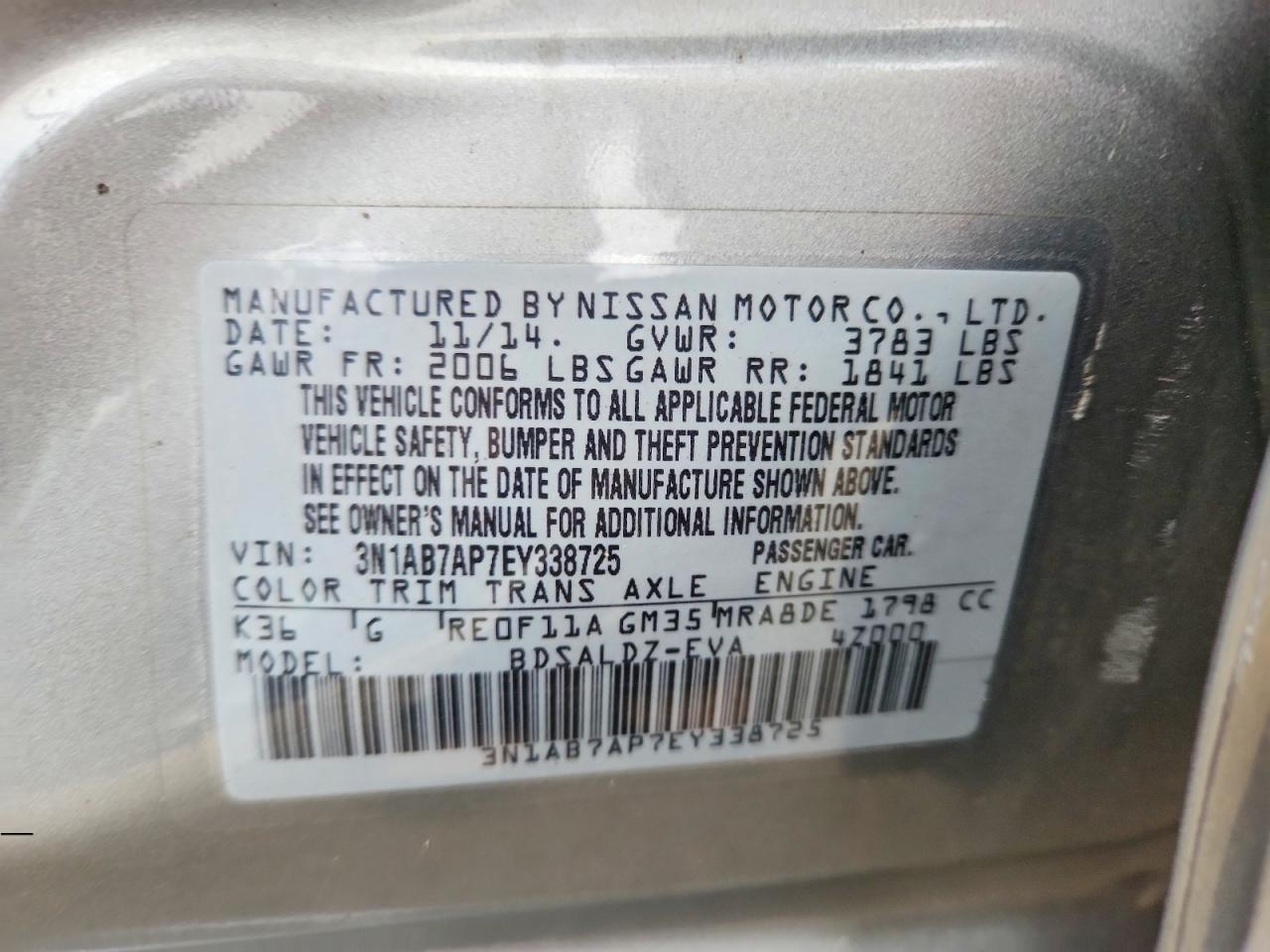2014 Nissan Sentra Sv Gray vin: 3N1AB7AP7EY338725