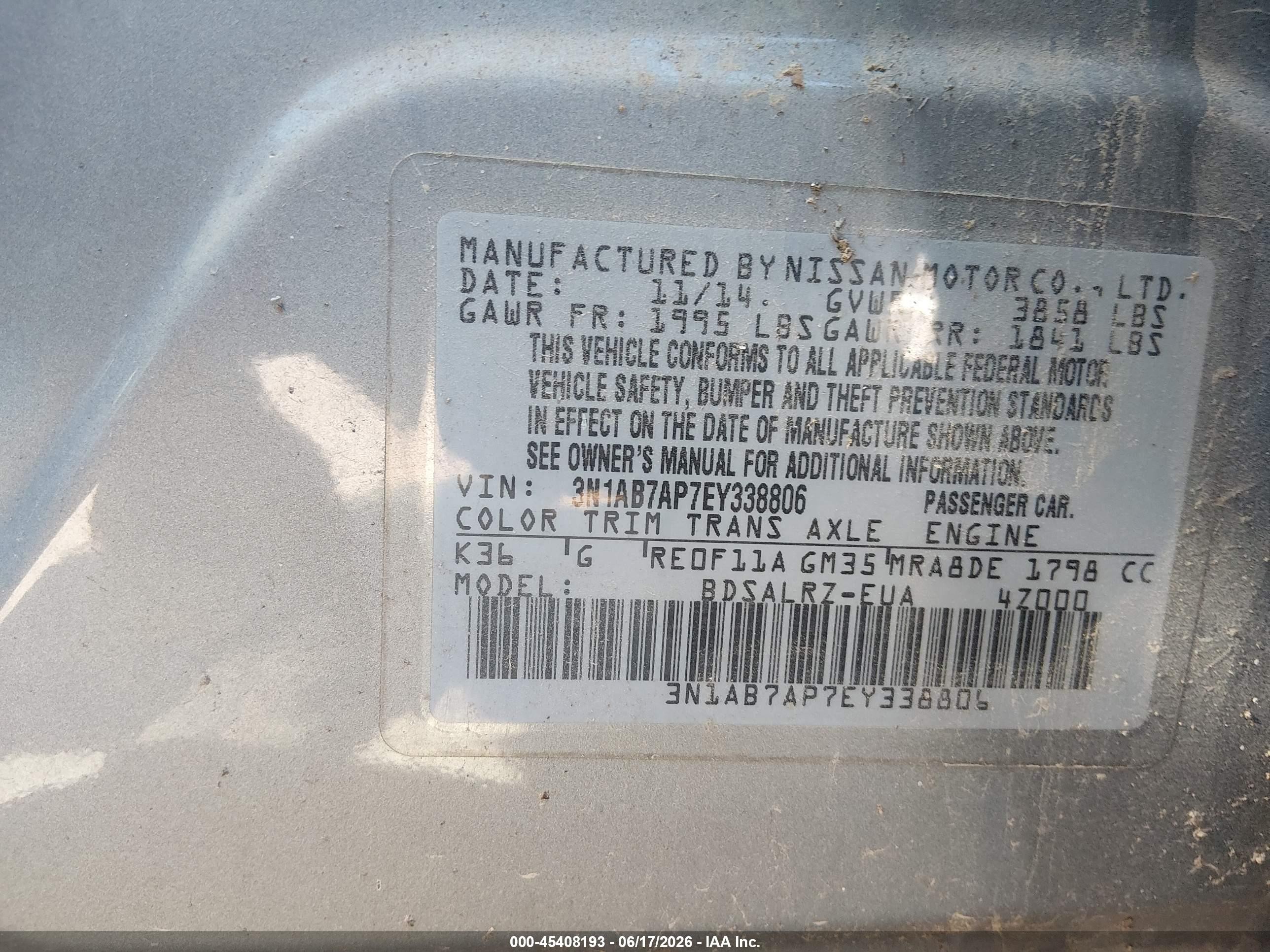 2014 Nissan Sentra Sr Gray vin: 3N1AB7AP7EY338806