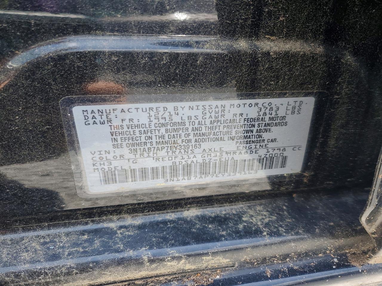 2014 Nissan Sentra Sv Black vin: 3N1AB7AP7EY339163