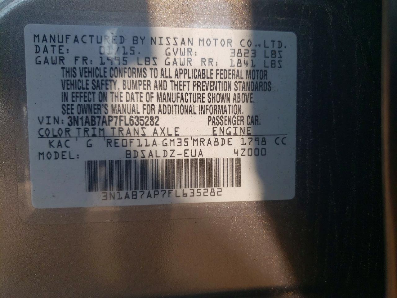2015 Nissan Sentra Sv Серый vin: 3N1AB7AP7FL635282