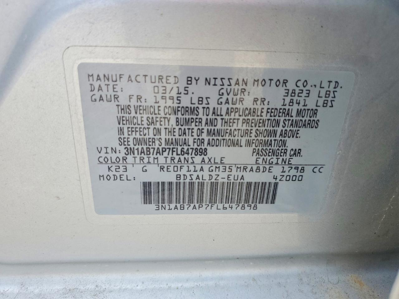 2015 Nissan Sentra Sv Silver vin: 3N1AB7AP7FL647898
