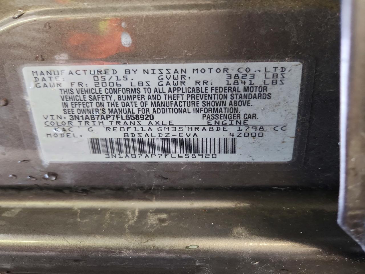 2015 Nissan Sentra Sv Gray vin: 3N1AB7AP7FL658920