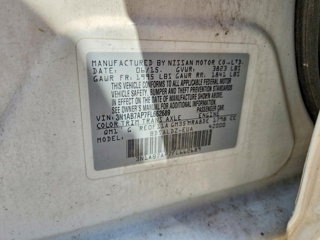 2015 Nissan Sentra Sv White vin: 3N1AB7AP7FL662689