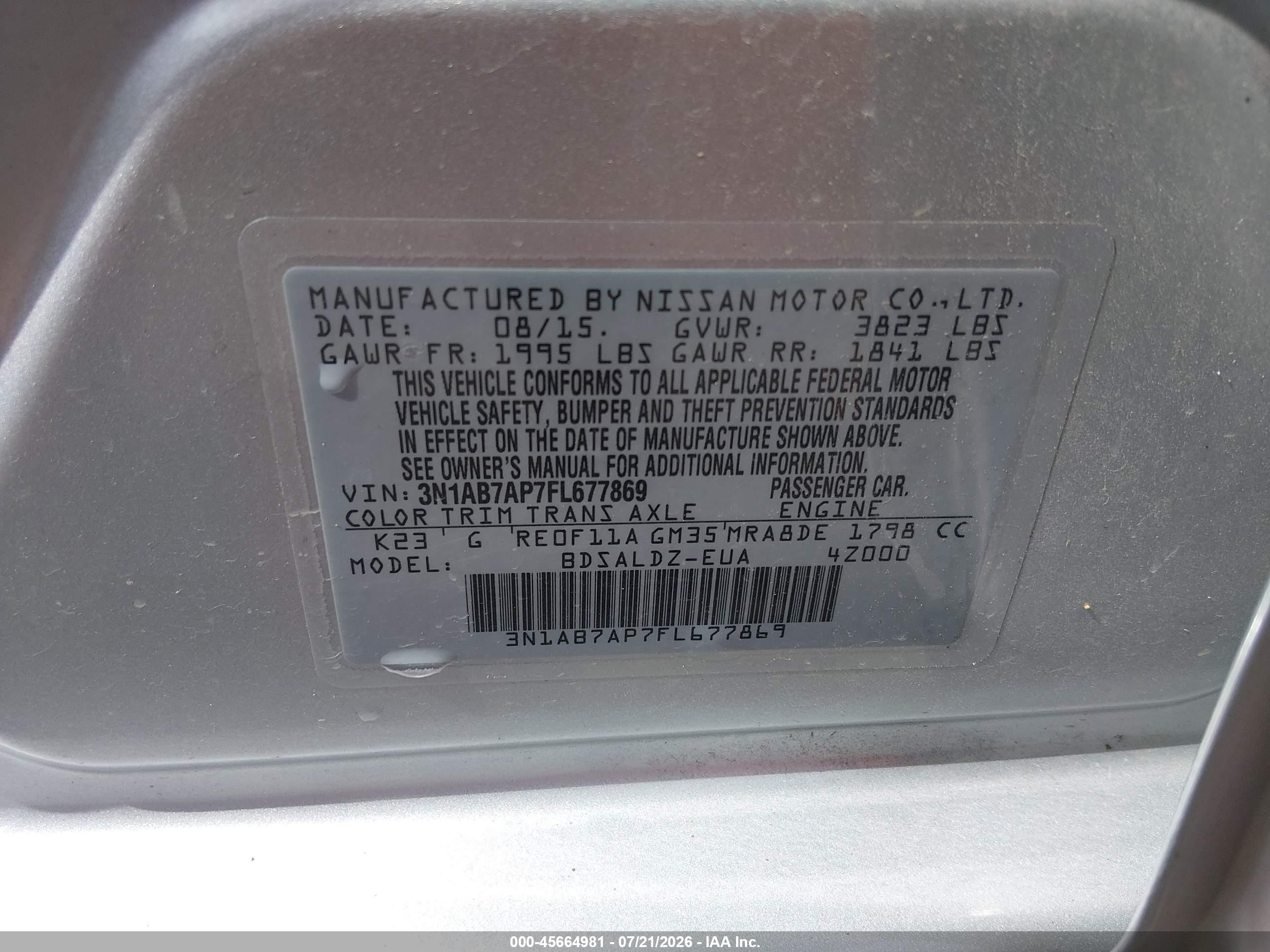 2015 Nissan Sentra Sv Серебряный vin: 3N1AB7AP7FL677869