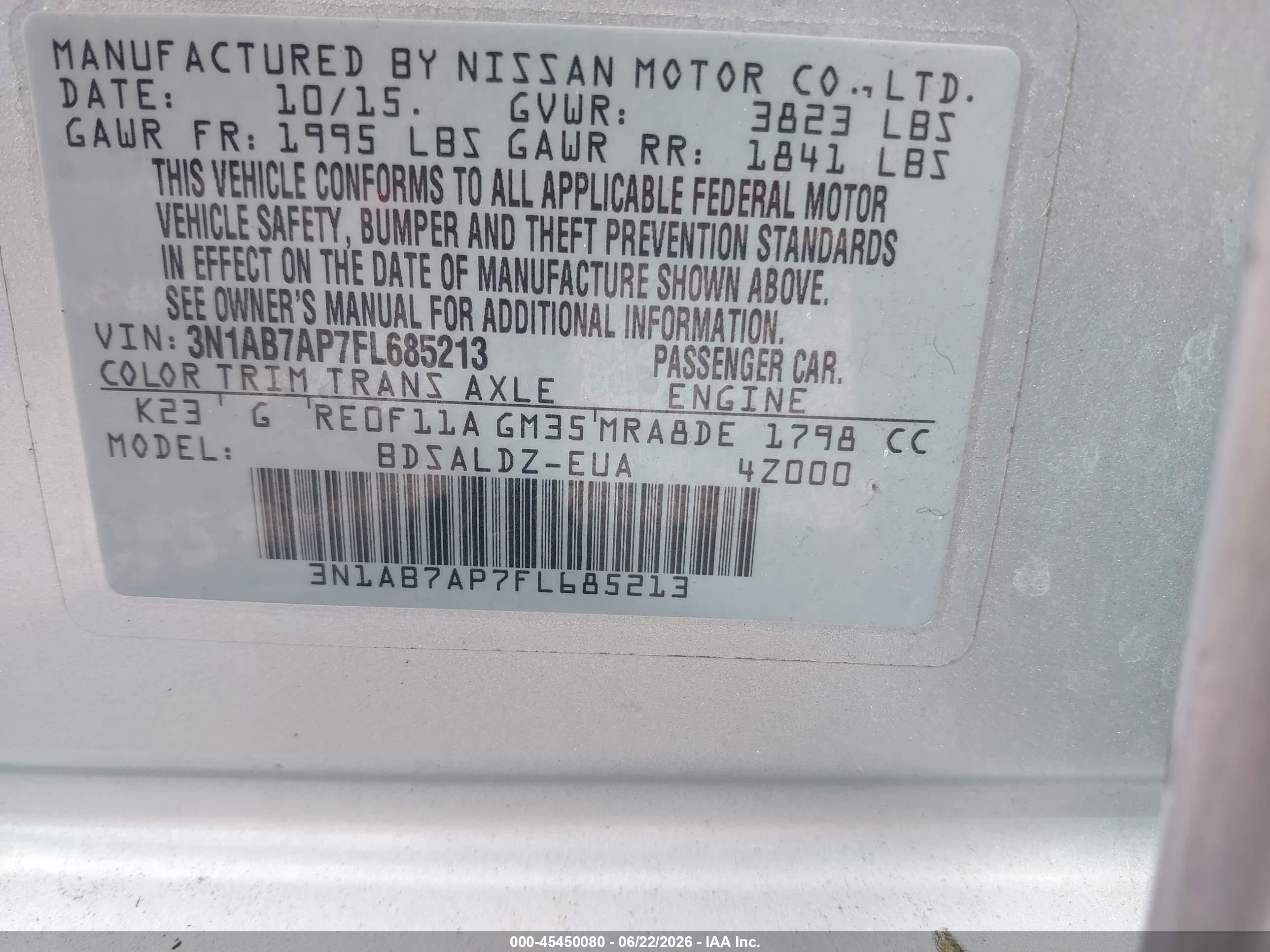 2015 Nissan Sentra Sv Silver vin: 3N1AB7AP7FL685213