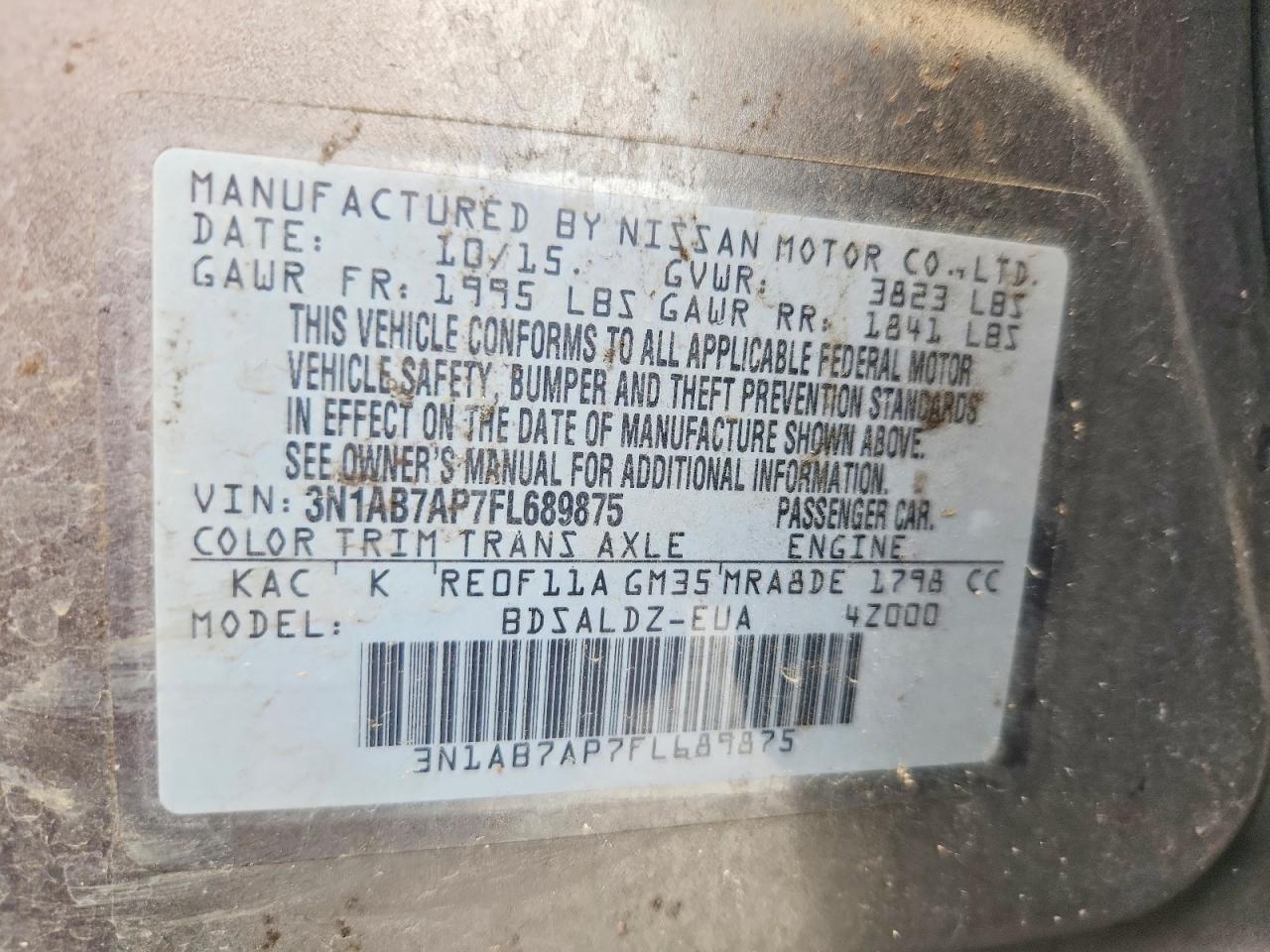 2015 Nissan Sentra Sv Tan vin: 3N1AB7AP7FL689875