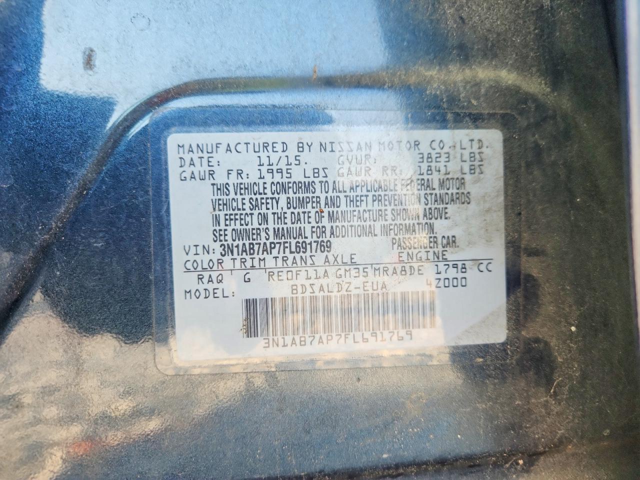2015 Nissan Sentra Sv Blue vin: 3N1AB7AP7FL691769
