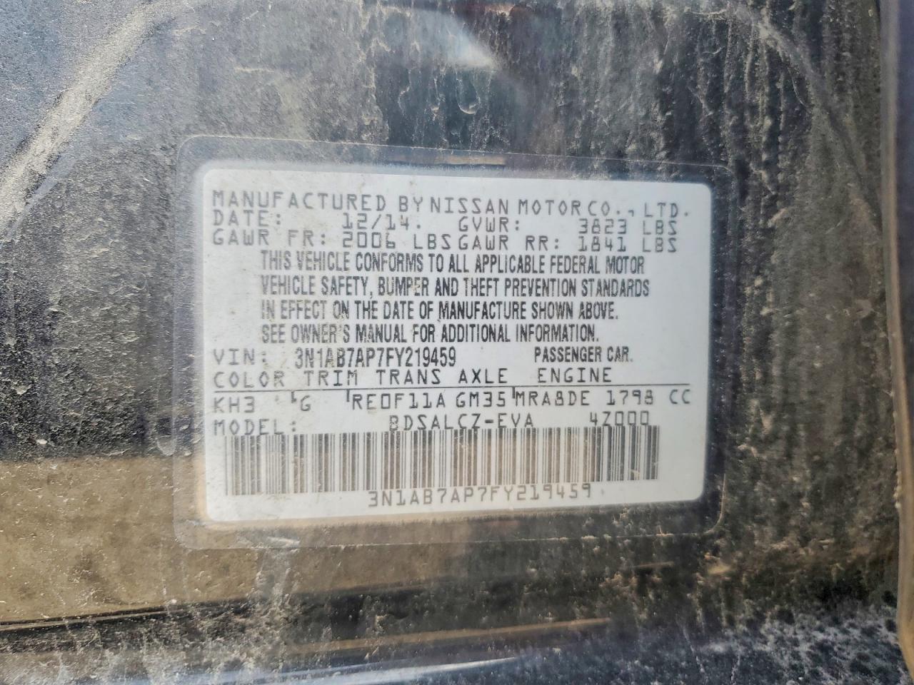 2015 Nissan Sentra S Black vin: 3N1AB7AP7FY219459