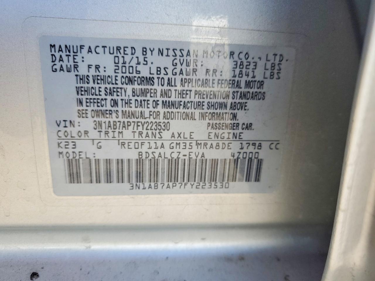 2015 Nissan Sentra S Silver vin: 3N1AB7AP7FY223530