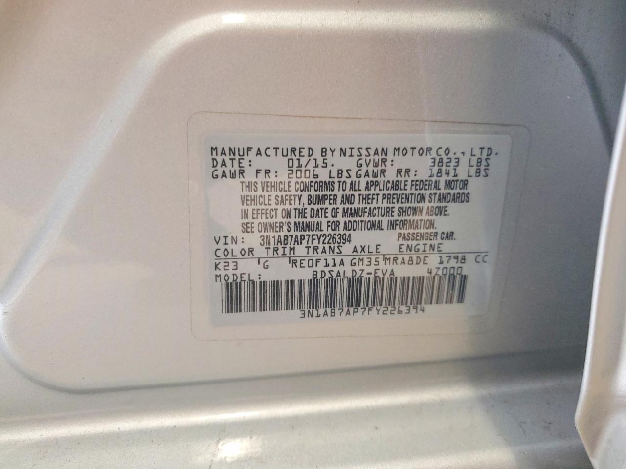 2015 Nissan Sentra Sv Silver vin: 3N1AB7AP7FY226394