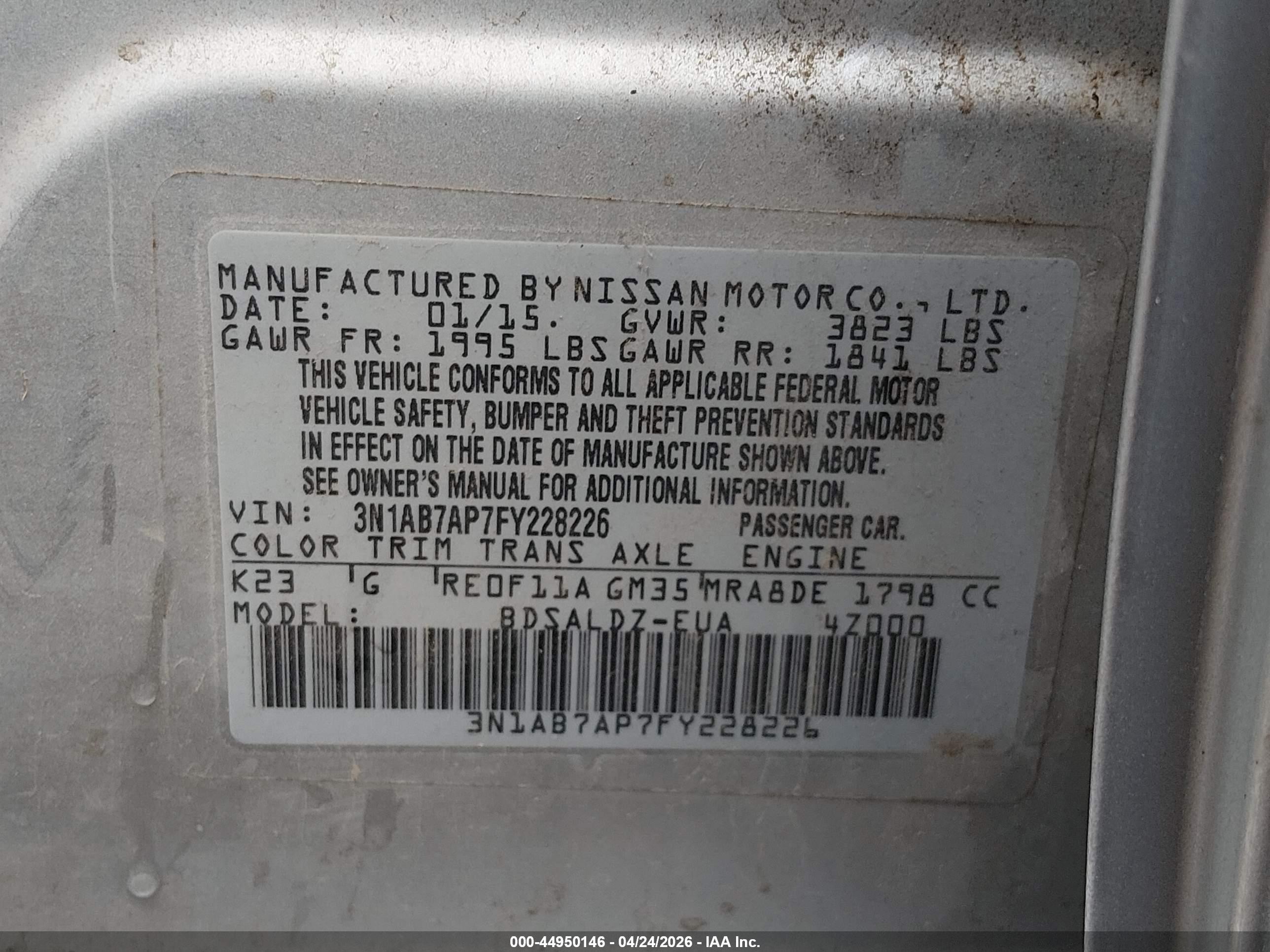 2015 Nissan Sentra Sv Серебряный vin: 3N1AB7AP7FY228226