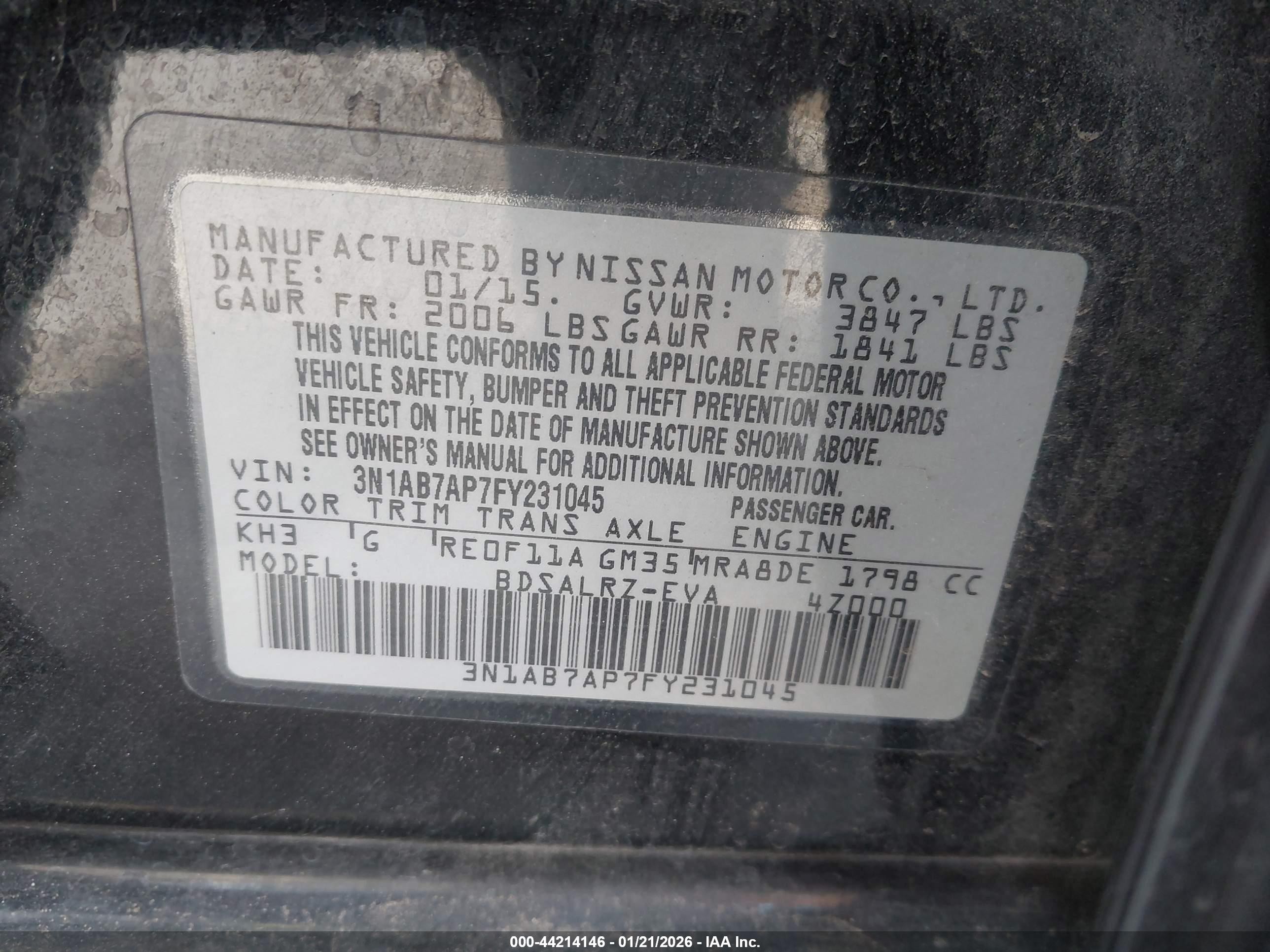 2015 Nissan Sentra Sr Black vin: 3N1AB7AP7FY231045