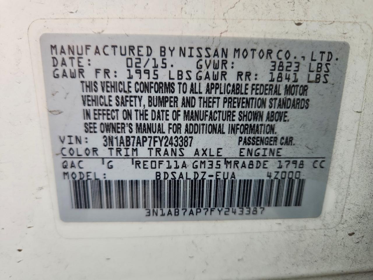 2015 Nissan Sentra Sv Белый vin: 3N1AB7AP7FY243387