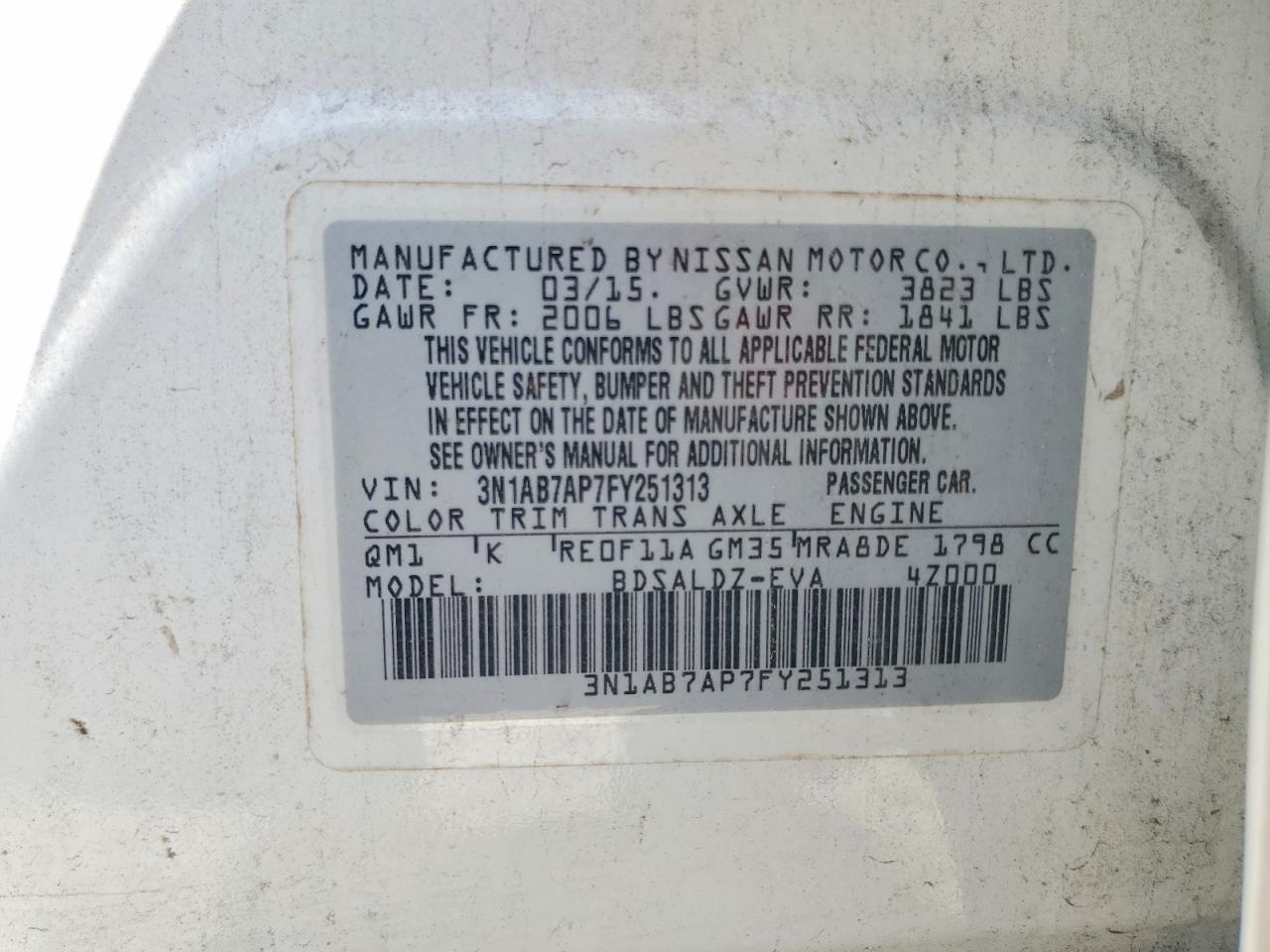 2015 Nissan Sentra Sv White vin: 3N1AB7AP7FY251313
