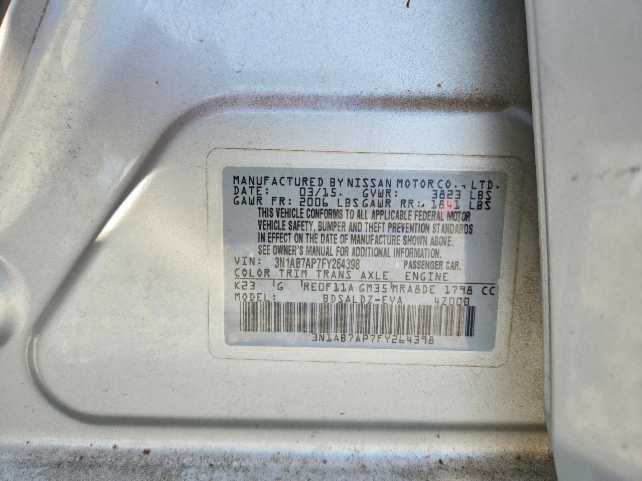 2015 Nissan Sentra Sv Silver vin: 3N1AB7AP7FY264398