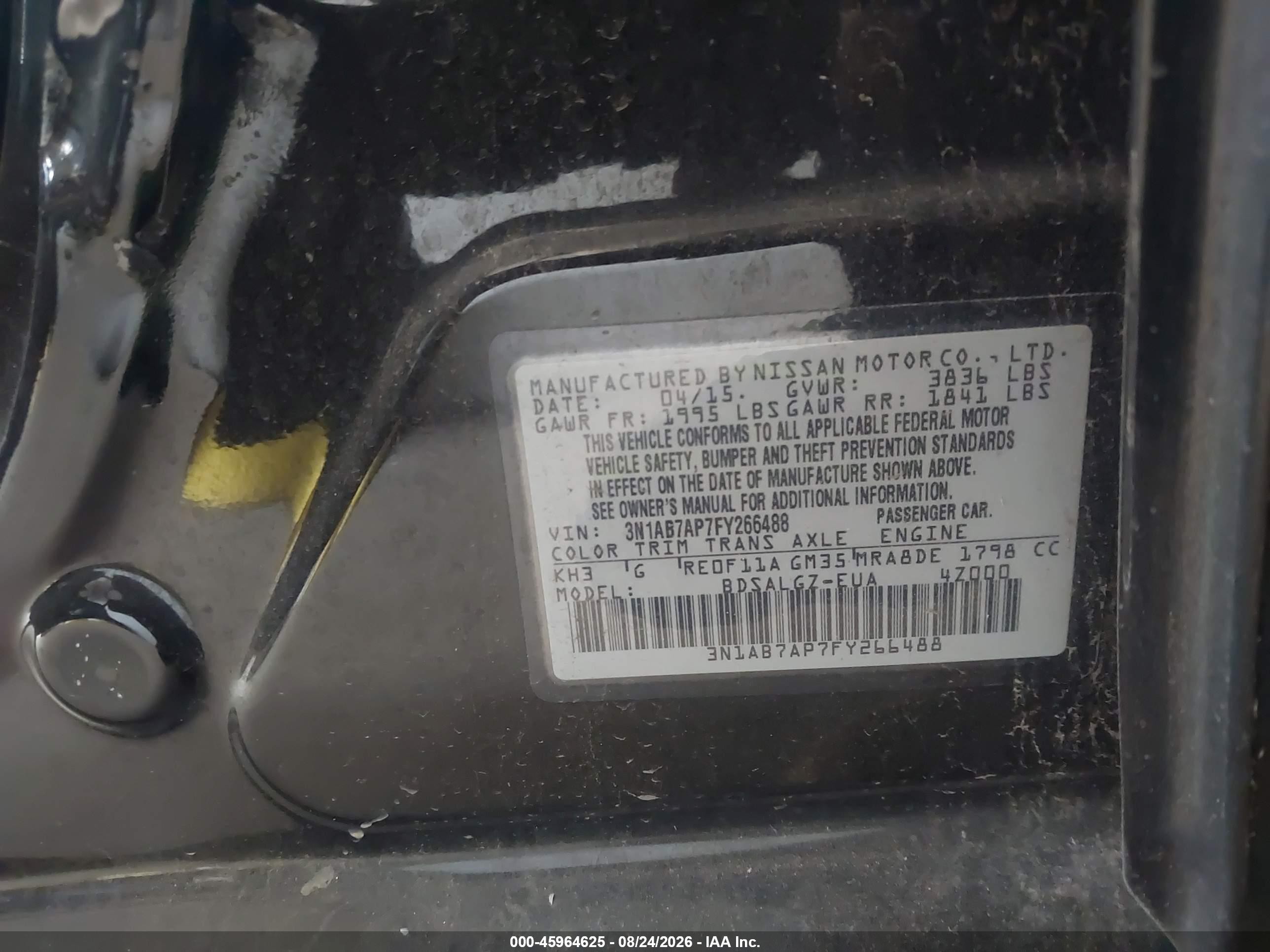 2015 Nissan Sentra Sl Black vin: 3N1AB7AP7FY266488