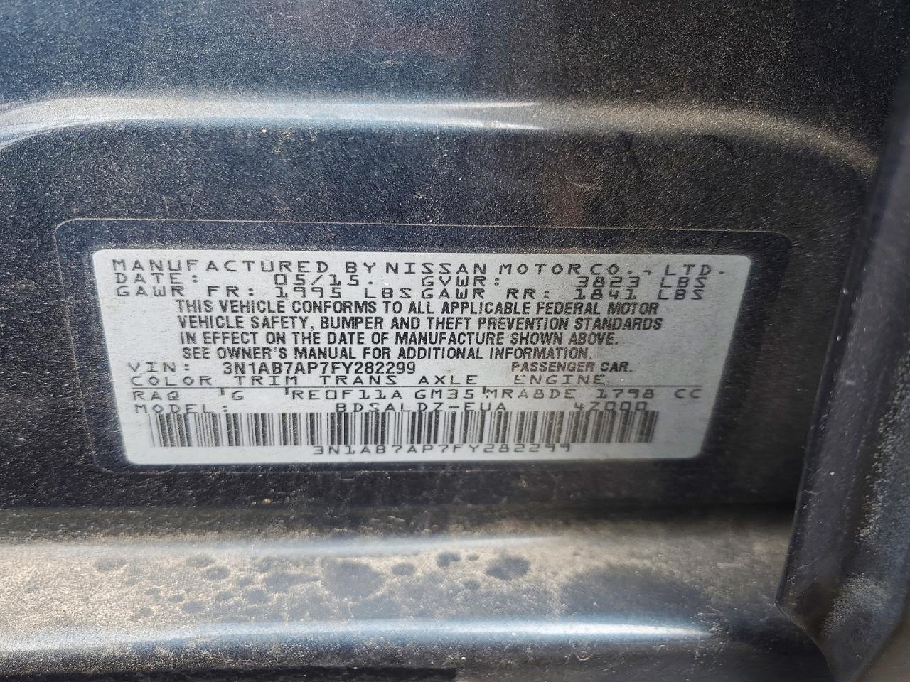 2015 Nissan Sentra Sv Charcoal vin: 3N1AB7AP7FY282299