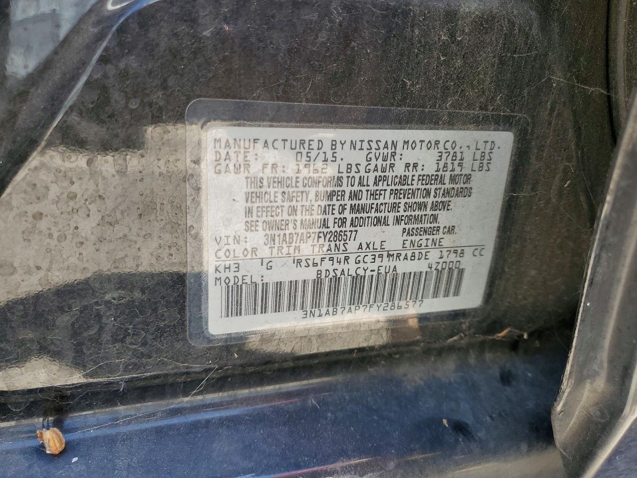 2015 Nissan Sentra S Black vin: 3N1AB7AP7FY286577