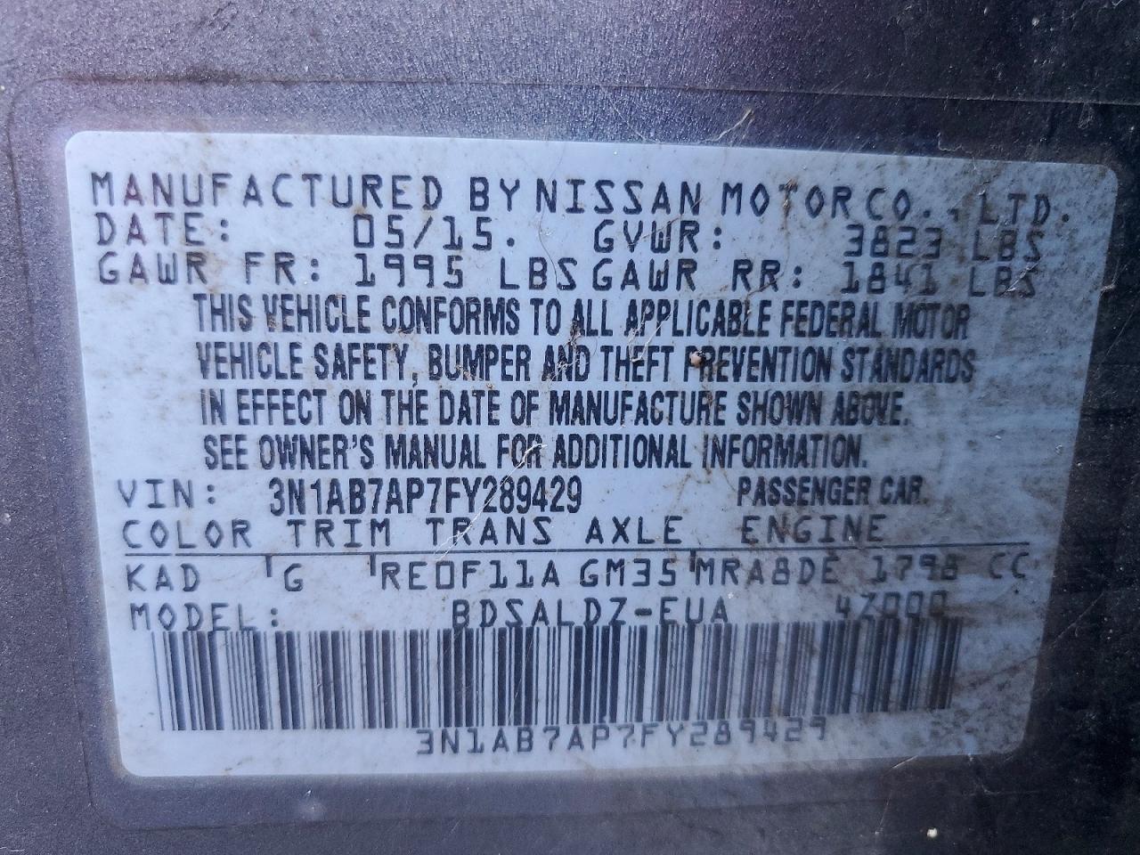 2015 Nissan Sentra Sv Gray vin: 3N1AB7AP7FY289429