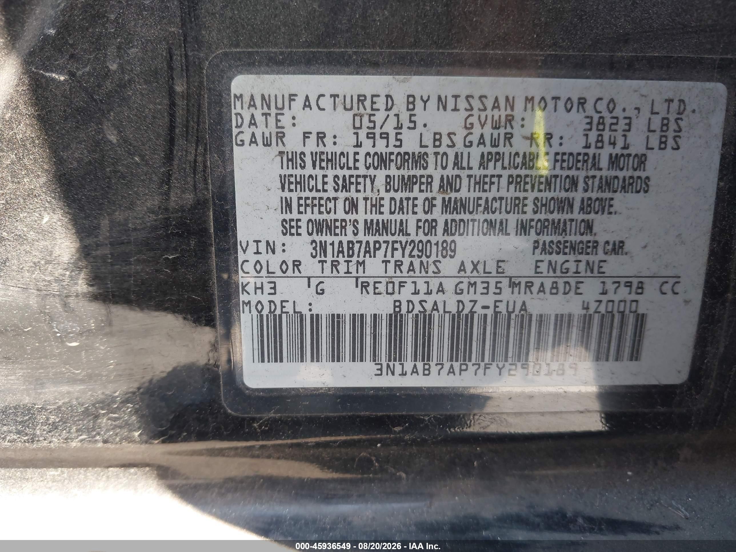 2015 Nissan Sentra Sv Black vin: 3N1AB7AP7FY290189