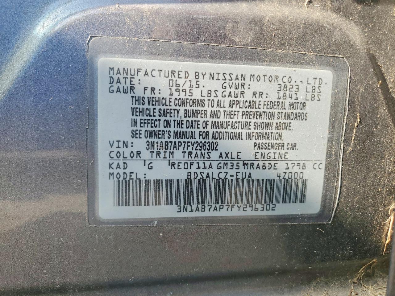 2015 Nissan Sentra S Gray vin: 3N1AB7AP7FY296302
