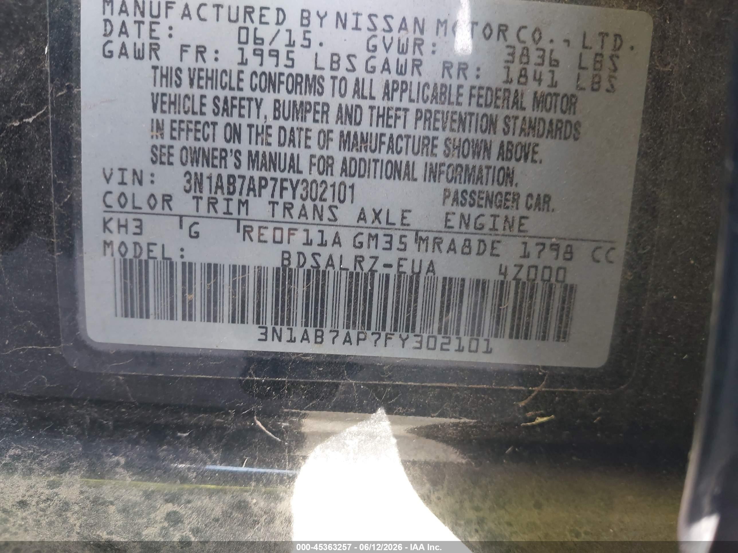2015 Nissan Sentra Sr Black vin: 3N1AB7AP7FY302101