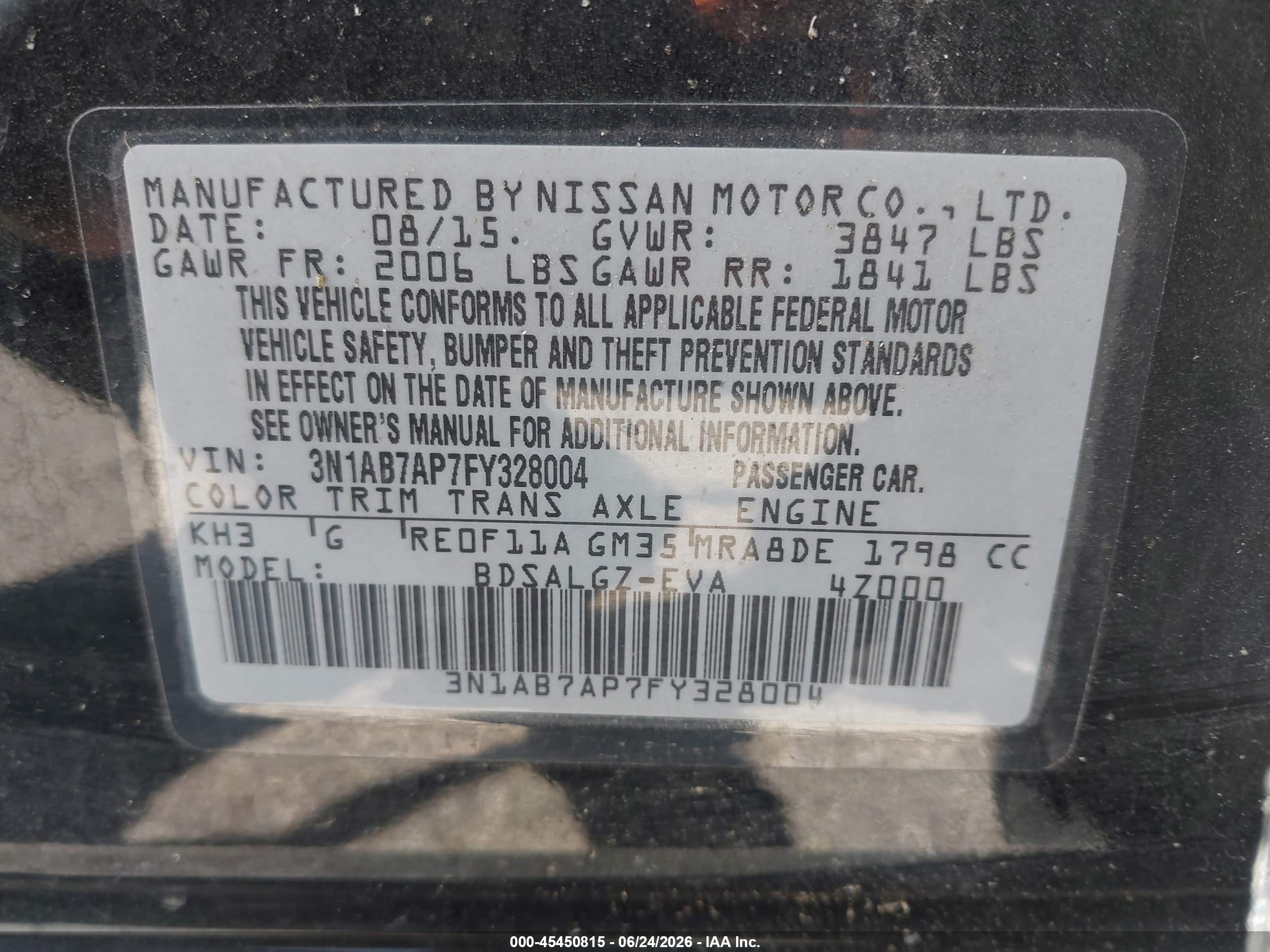 2015 Nissan Sentra Sl Black vin: 3N1AB7AP7FY328004