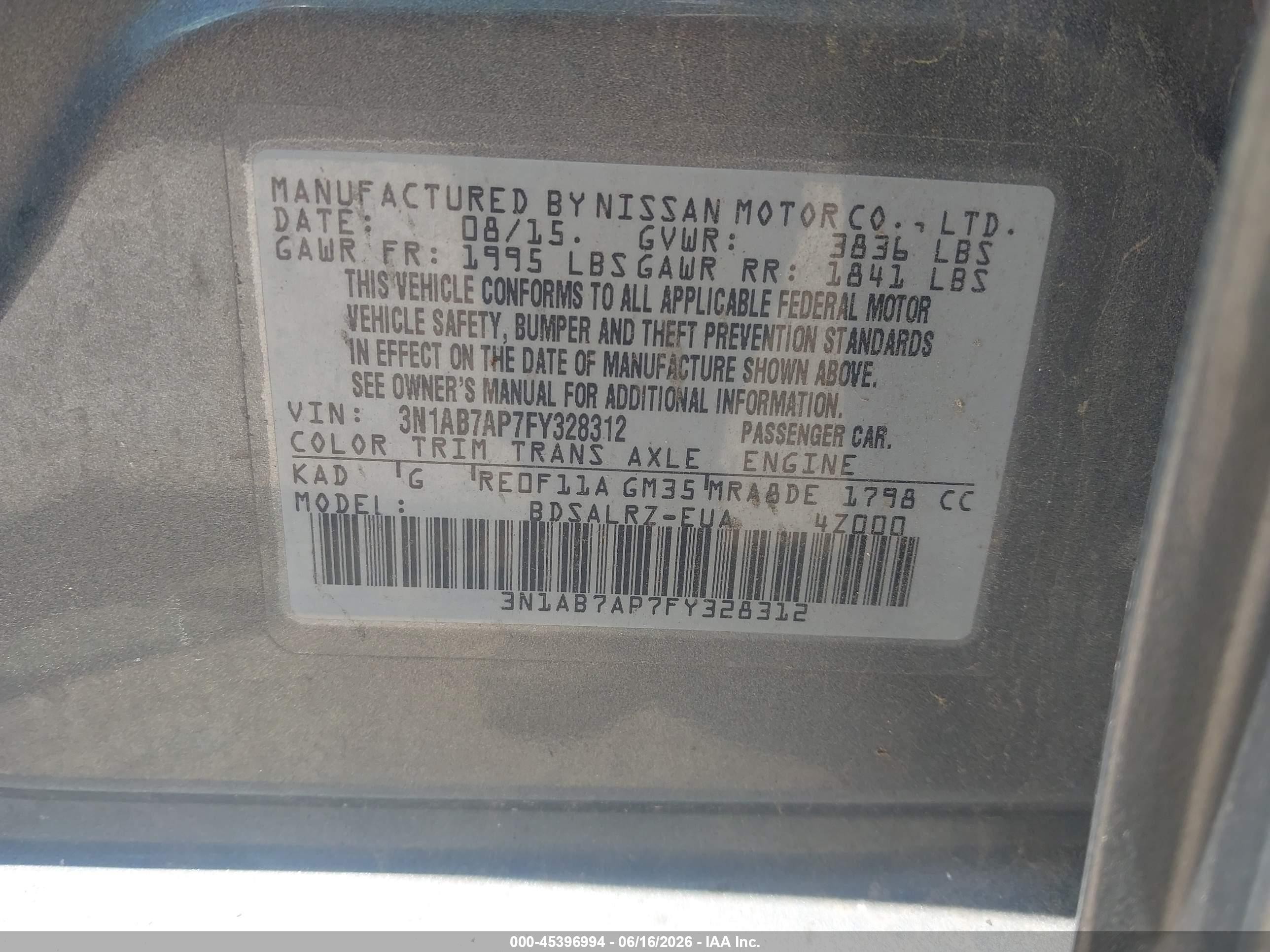 2015 Nissan Sentra Sr Серый vin: 3N1AB7AP7FY328312