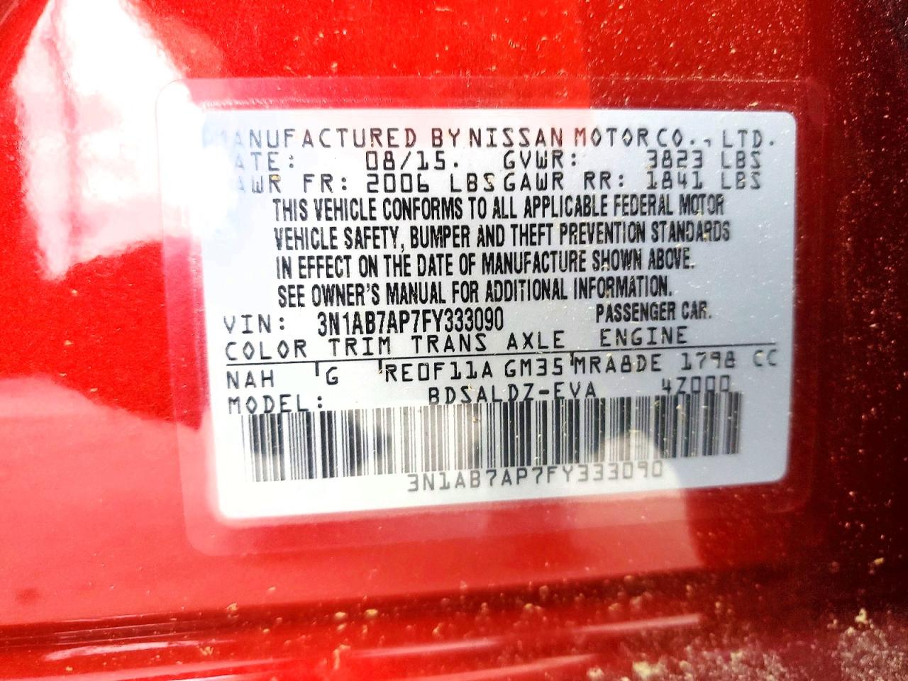 2015 Nissan Sentra Sv Red vin: 3N1AB7AP7FY333090