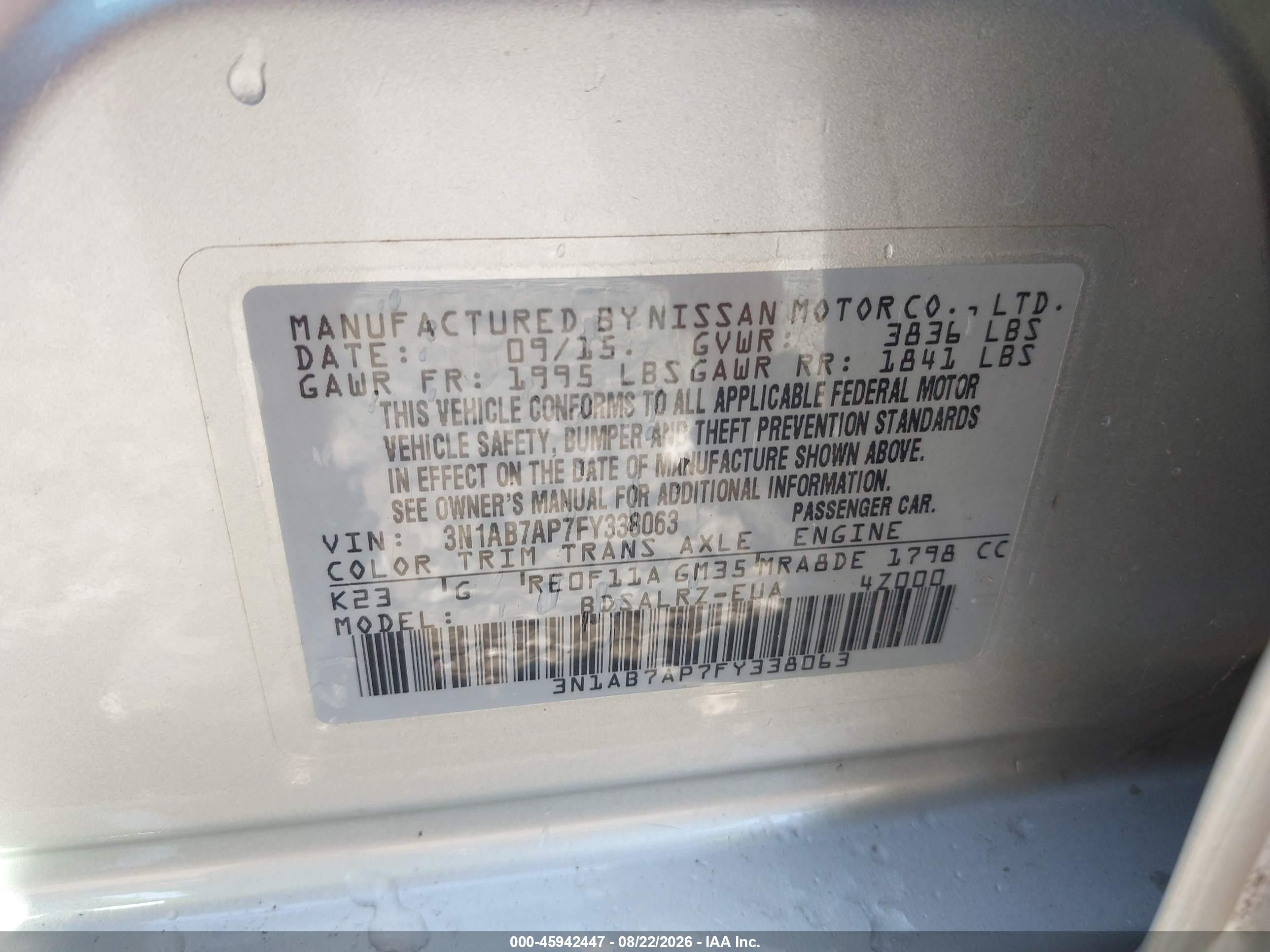 2015 Nissan Sentra Sr Silver vin: 3N1AB7AP7FY338063