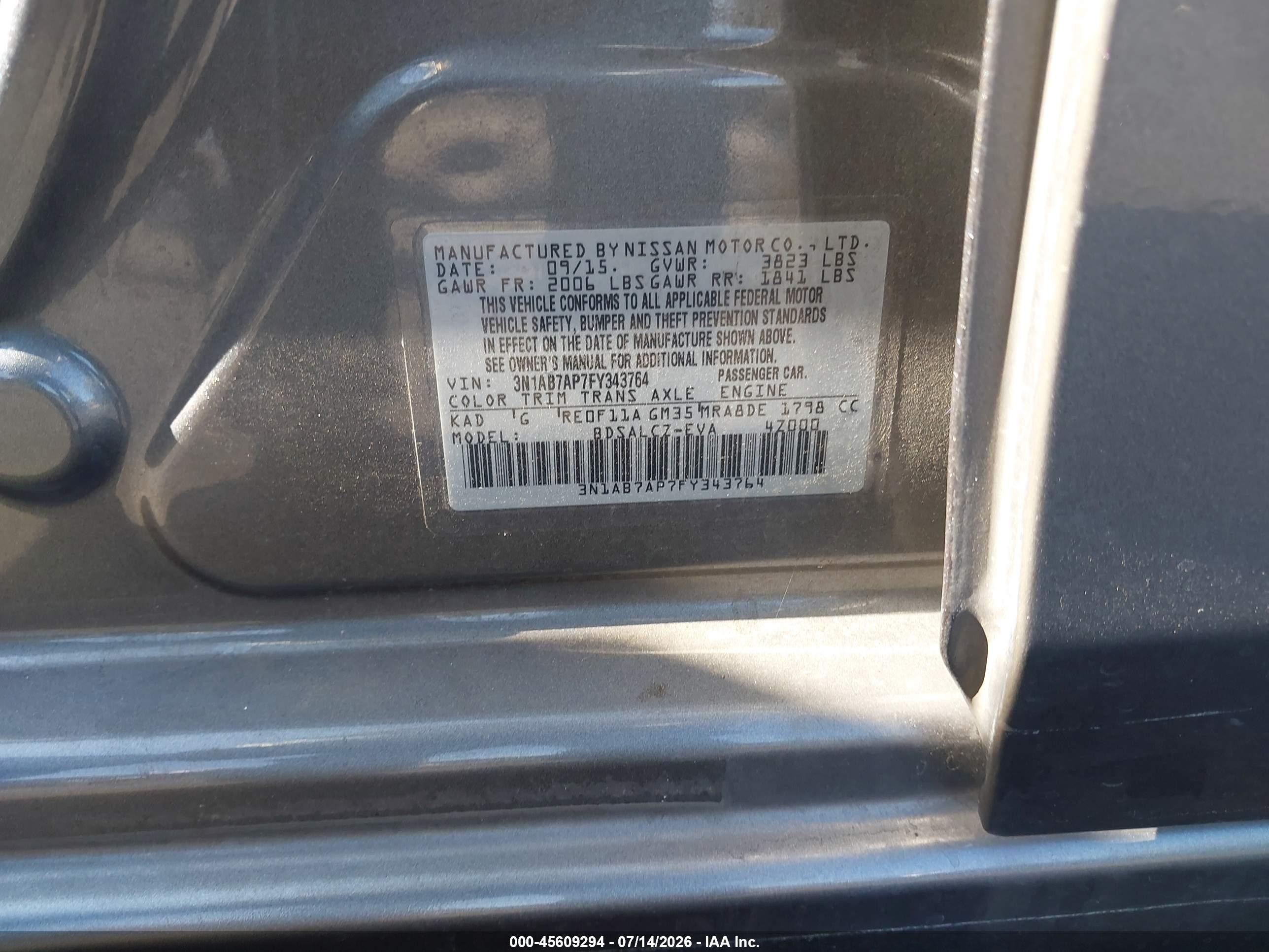 2015 Nissan Sentra S Gray vin: 3N1AB7AP7FY343764