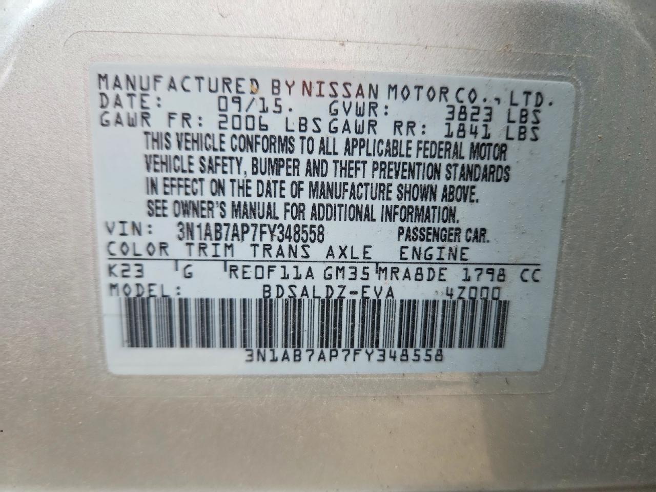 2015 Nissan Sentra Sv Silver vin: 3N1AB7AP7FY348558