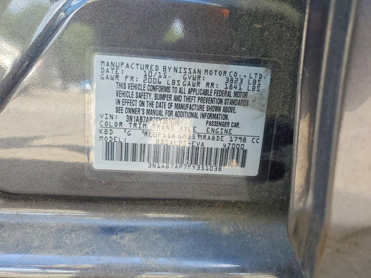2015 Nissan Sentra Sv Charcoal vin: 3N1AB7AP7FY351038