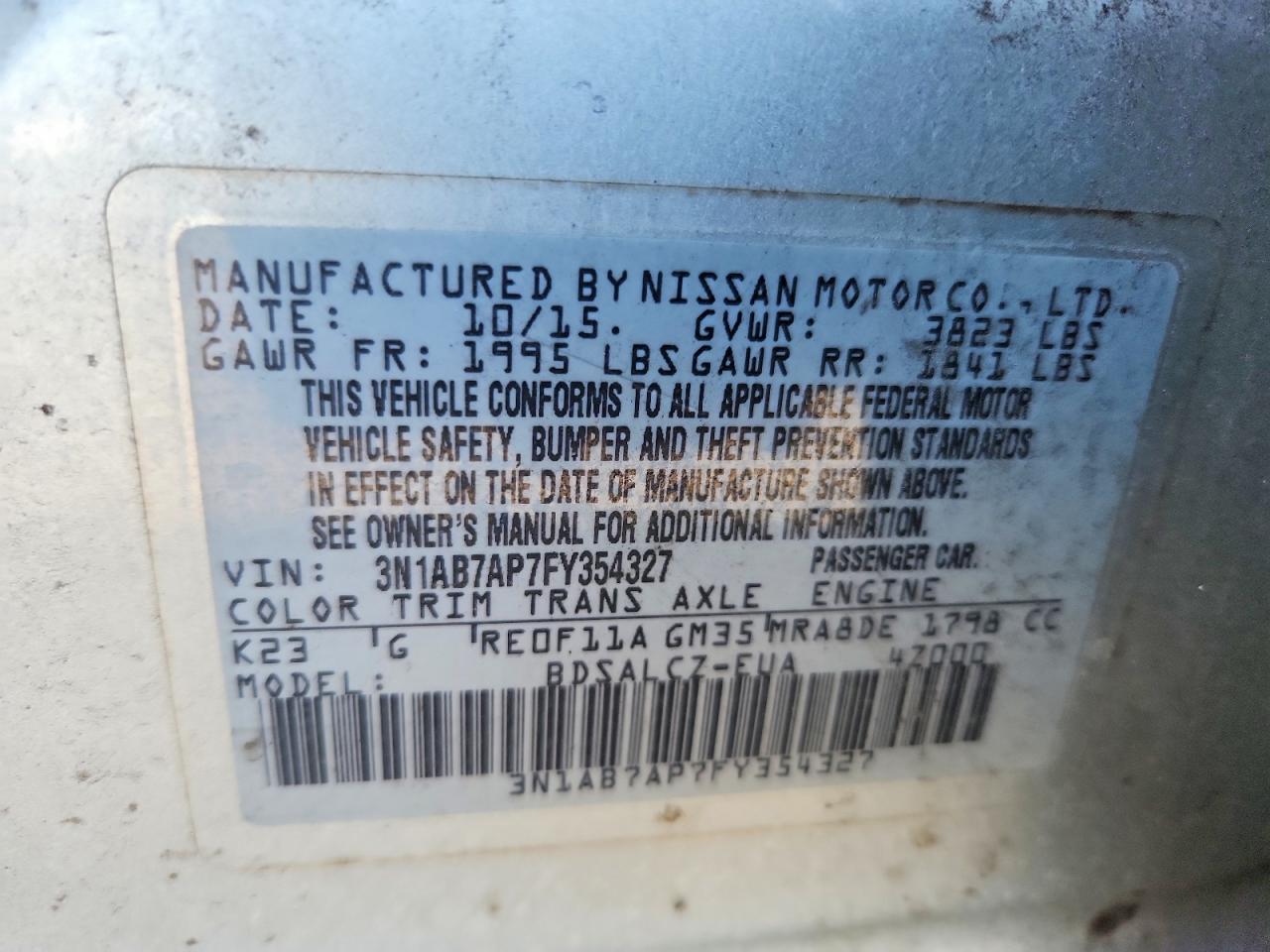 2015 Nissan Sentra S Silver vin: 3N1AB7AP7FY354327