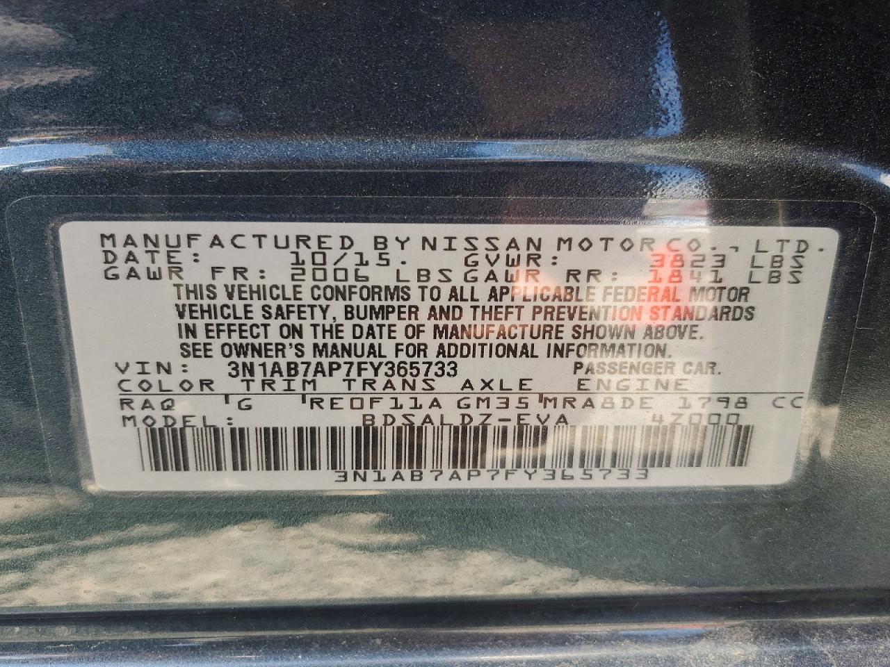 2015 Nissan Sentra Sv Blue vin: 3N1AB7AP7FY365733