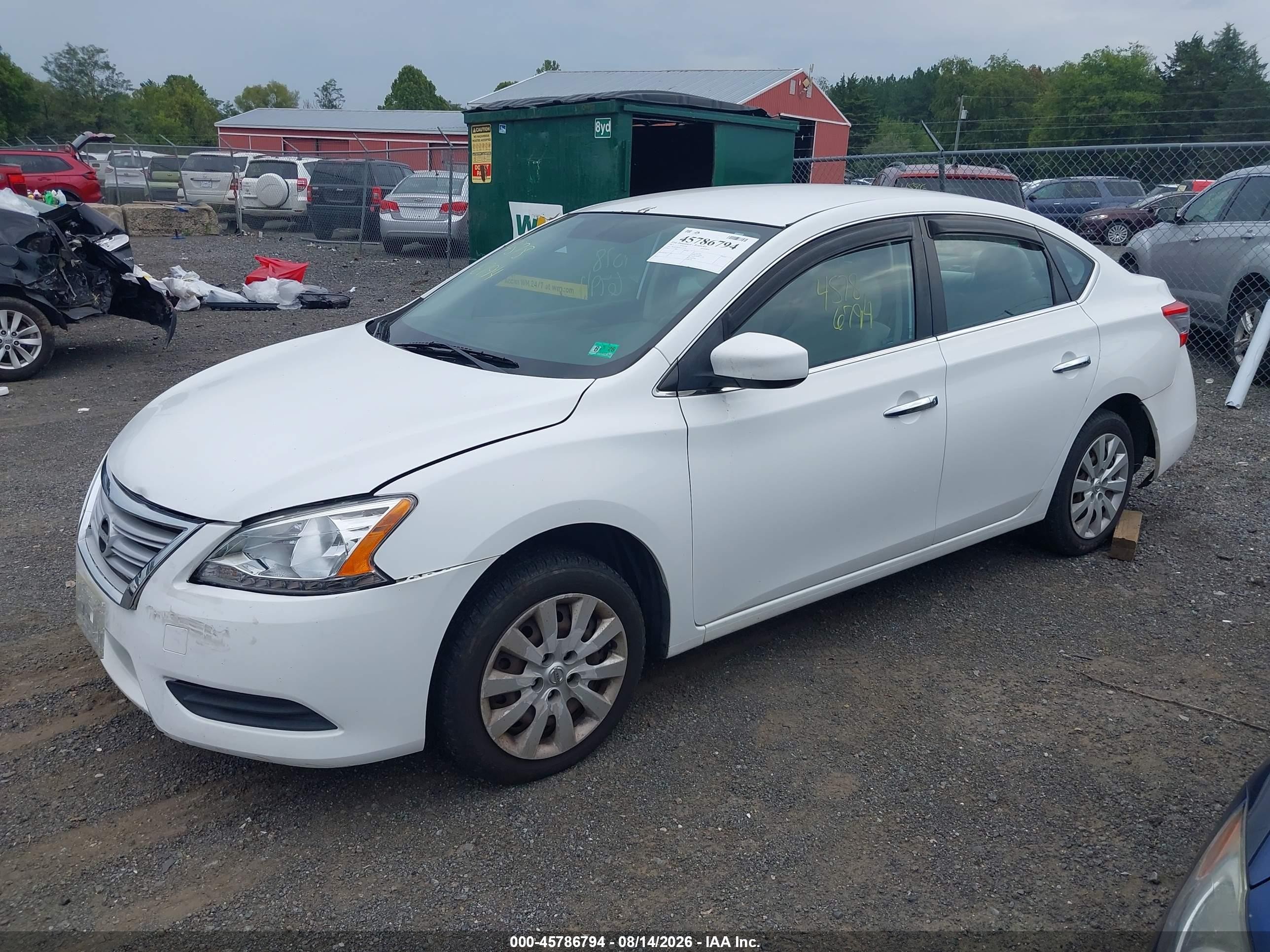 2015 Nissan Sentra S White vin: 3N1AB7AP7FY372536