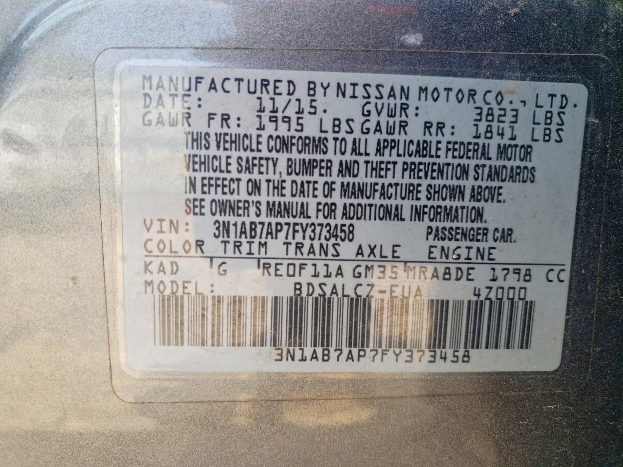 2015 Nissan Sentra S Gray vin: 3N1AB7AP7FY373458