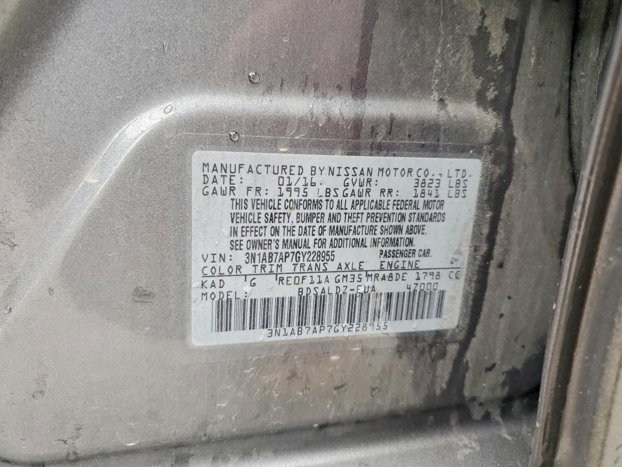 2016 Nissan Sentra Sv Серый vin: 3N1AB7AP7GY228955
