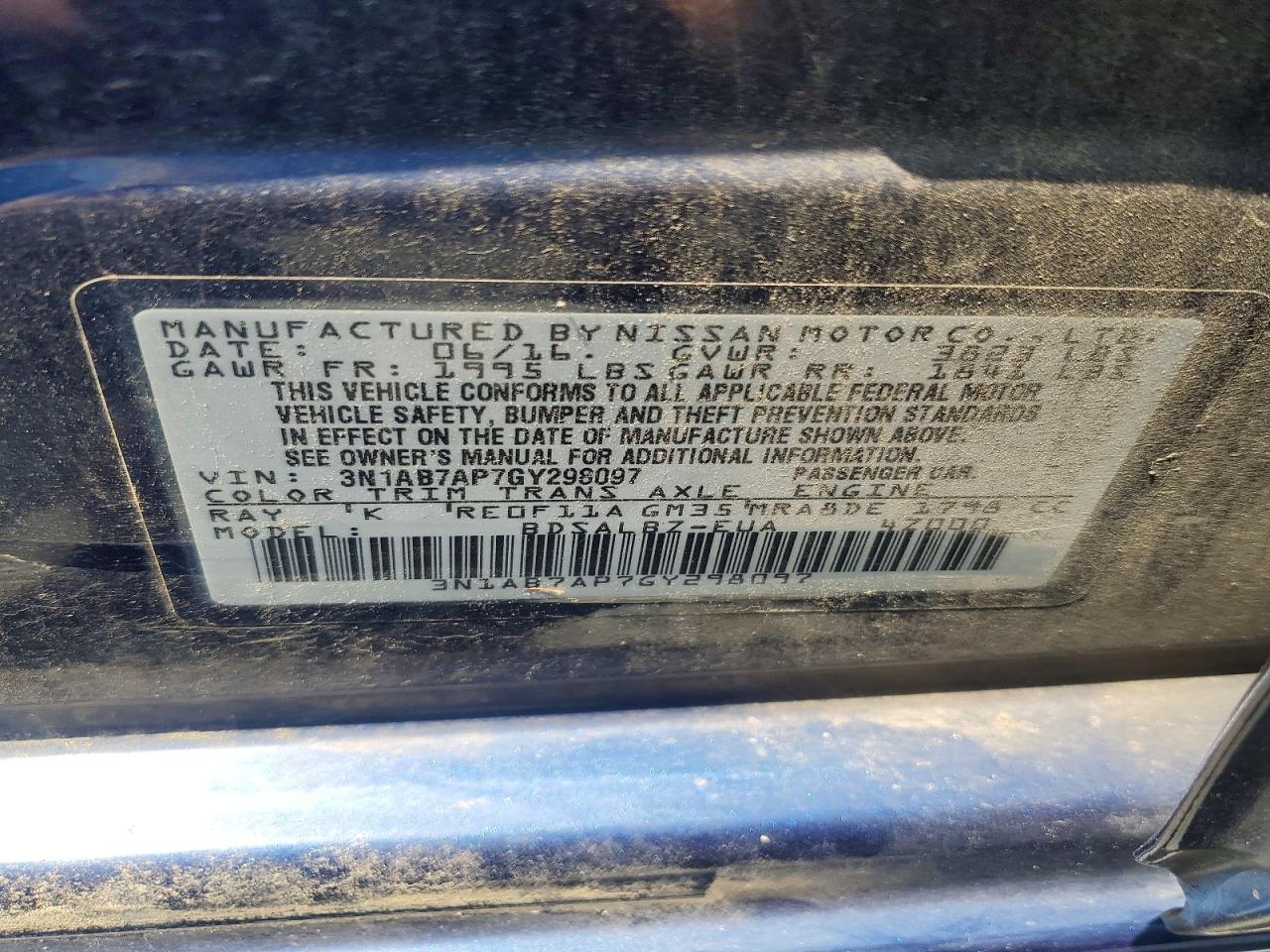 2016 Nissan Sentra S Blue vin: 3N1AB7AP7GY298097