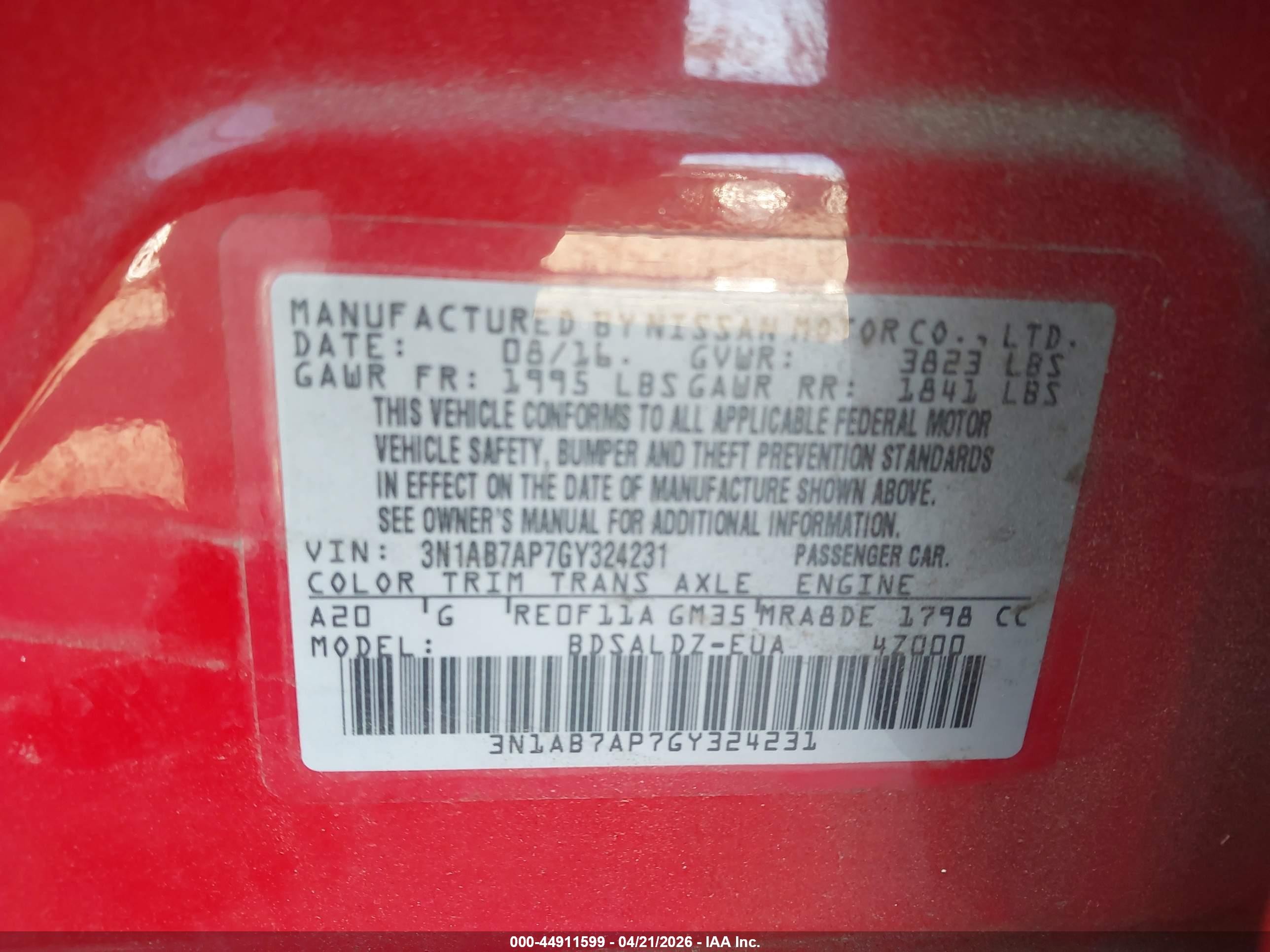 2016 Nissan Sentra Sv Красный vin: 3N1AB7AP7GY324231