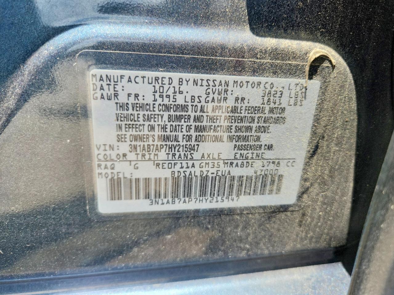 2017 Nissan Sentra Sv Blue vin: 3N1AB7AP7HY215947